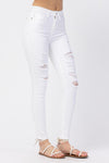 Plus/Reg Judy Blue Mid-Rise White destroyed Skinny- FINAL SALE