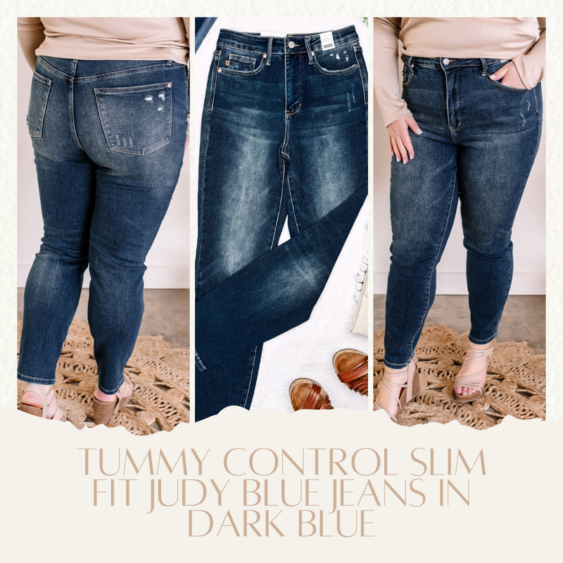 Tummy Control Slim Fit Judy Blue Jeans In Dark Blue