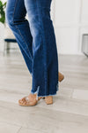 Charity Mid Rise Distressed Hem Bootcut Jeans