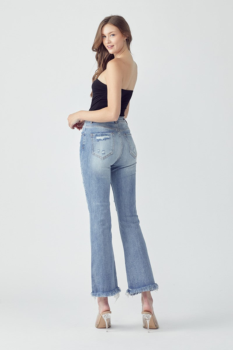 RISEN MID RISE DISTRESSED FLARE JEANS *FINAL SALE*