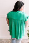 Button Front Pleated Blouse In Spring Green