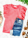 Knit Top With Ruffle Sleeve Detail In Watermelon