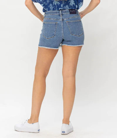 Judy Blue Star Embroidered High Rise Fray Shorts- FINAL SALE