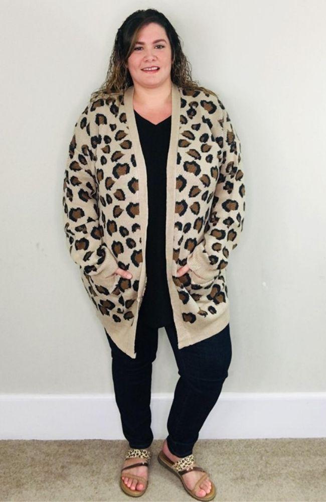 Leopard Knit Sweater Cardigan | Lola - Trendy Plus Size Women's Boutique Clothing
