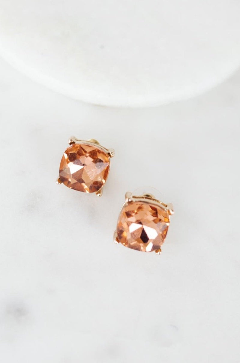 Crystal Studs in Coral