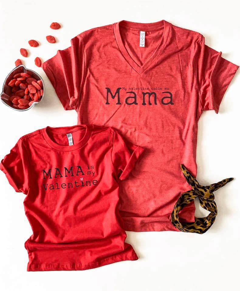 PREORDER| My Valentine Calls Me Mama Tee (ADULT) - Trendy Plus Size Women's Boutique Clothing