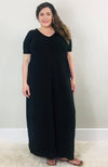 Short Sleeve V Neck Maxi | Black - Trendy Plus Size Women's Boutique Clothing