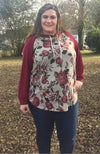 Burgundy Floral Hoodie - Trendy Plus Size Women's Boutique Clothing