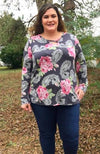 Paisley Rose Long Sleeve Tee - Trendy Plus Size Women's Boutique Clothing