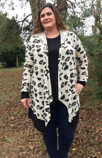 Hooded Leopard Print Knit Cardigan - Trendy Plus Size Women's Boutique Clothing