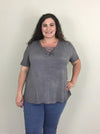 Ash Lace Up Relaxed Tee - Trendy Plus Size Women's Boutique Clothing