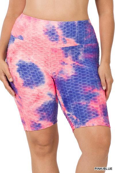 Plus Athletic Tie Dye Honeycomb Biker Short | Pink/Blue