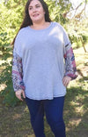 Skies are Blue Contrast Sleeve Top - Trendy Plus Size Women's Boutique Clothing