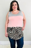 Leopard Color Block Tank| Coral - Trendy Plus Size Women's Boutique Clothing