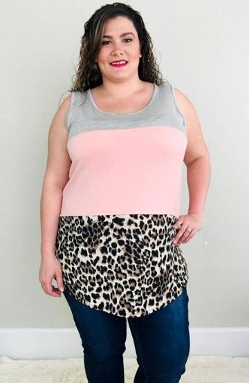 Leopard Color Block Tank| Coral - Trendy Plus Size Women's Boutique Clothing