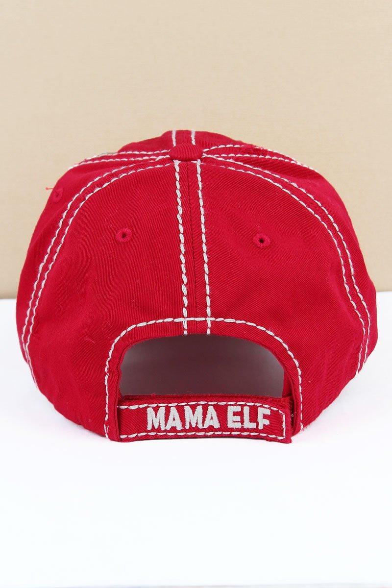 "Mama Elf" Vintage Washed Baseball Cap | Red