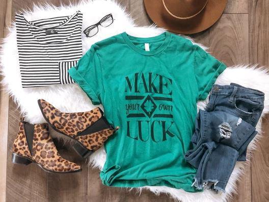 PREORDER| Make Your Own Luck Tee- Kelly Green - Trendy Plus Size Women's Boutique Clothing