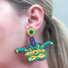PREORDER: Mardi Gras Mask Beaded Dangle Earrings