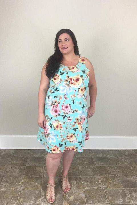 Sunset Floral Sleeveless Dress - Trendy Plus Size Women's Boutique Clothing