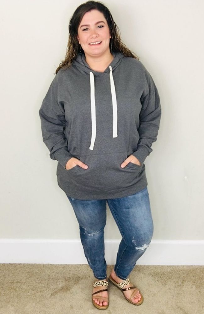 Essential Hoodie| Med Grey - Trendy Plus Size Women's Boutique Clothing
