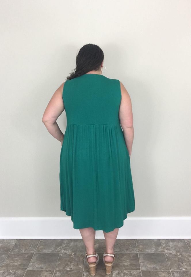 Dark Emerald Sleeveless Dress with Lace detail - Trendy Plus Size Women's Boutique Clothing