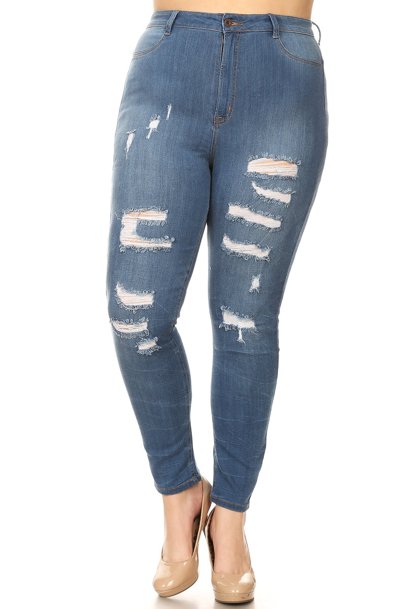 High Waisted Distressed Jeans - Trendy Plus Size Women's Boutique Clothing