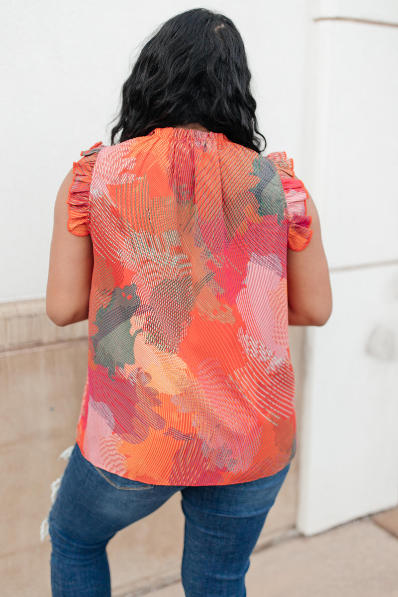 Abstract Floral Lineup Red Blouse