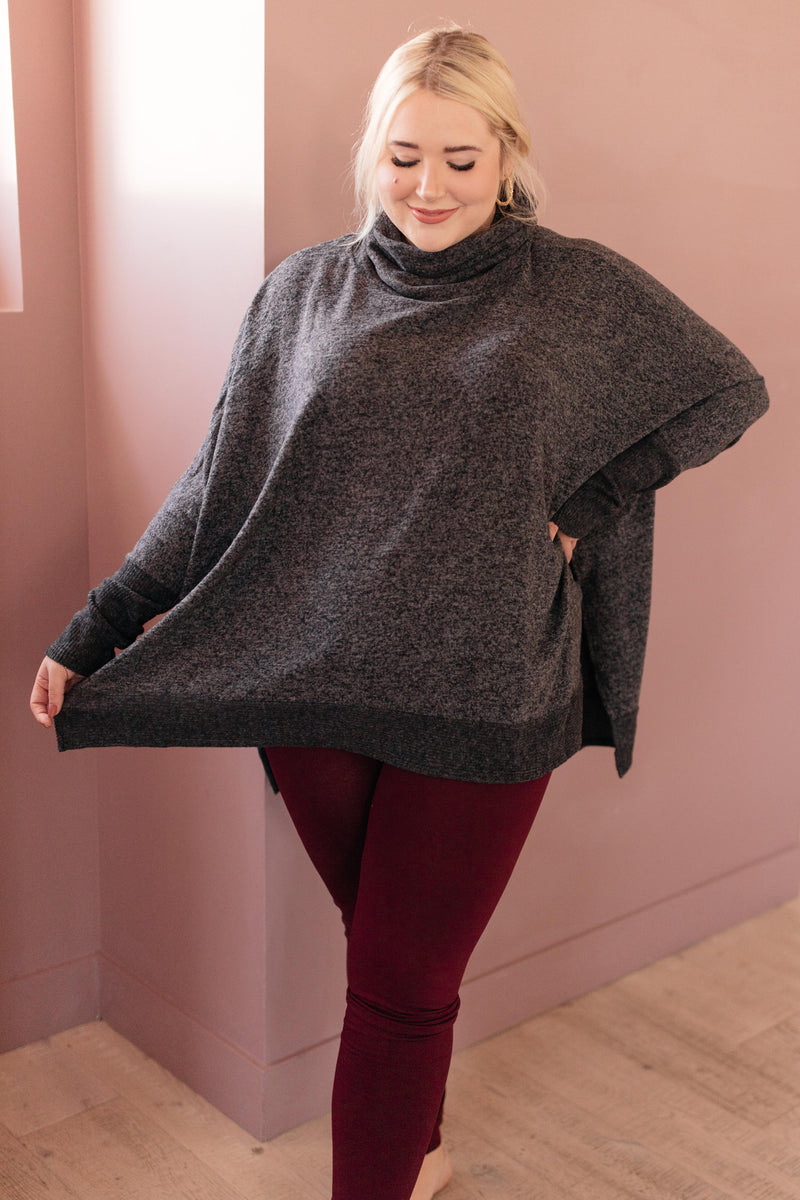 Brushed Melange Cowl Neck Sweater in Black