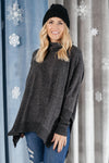 Brushed Melange Cowl Neck Sweater in Black