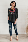 Embroidery and Dots Blouse in Black