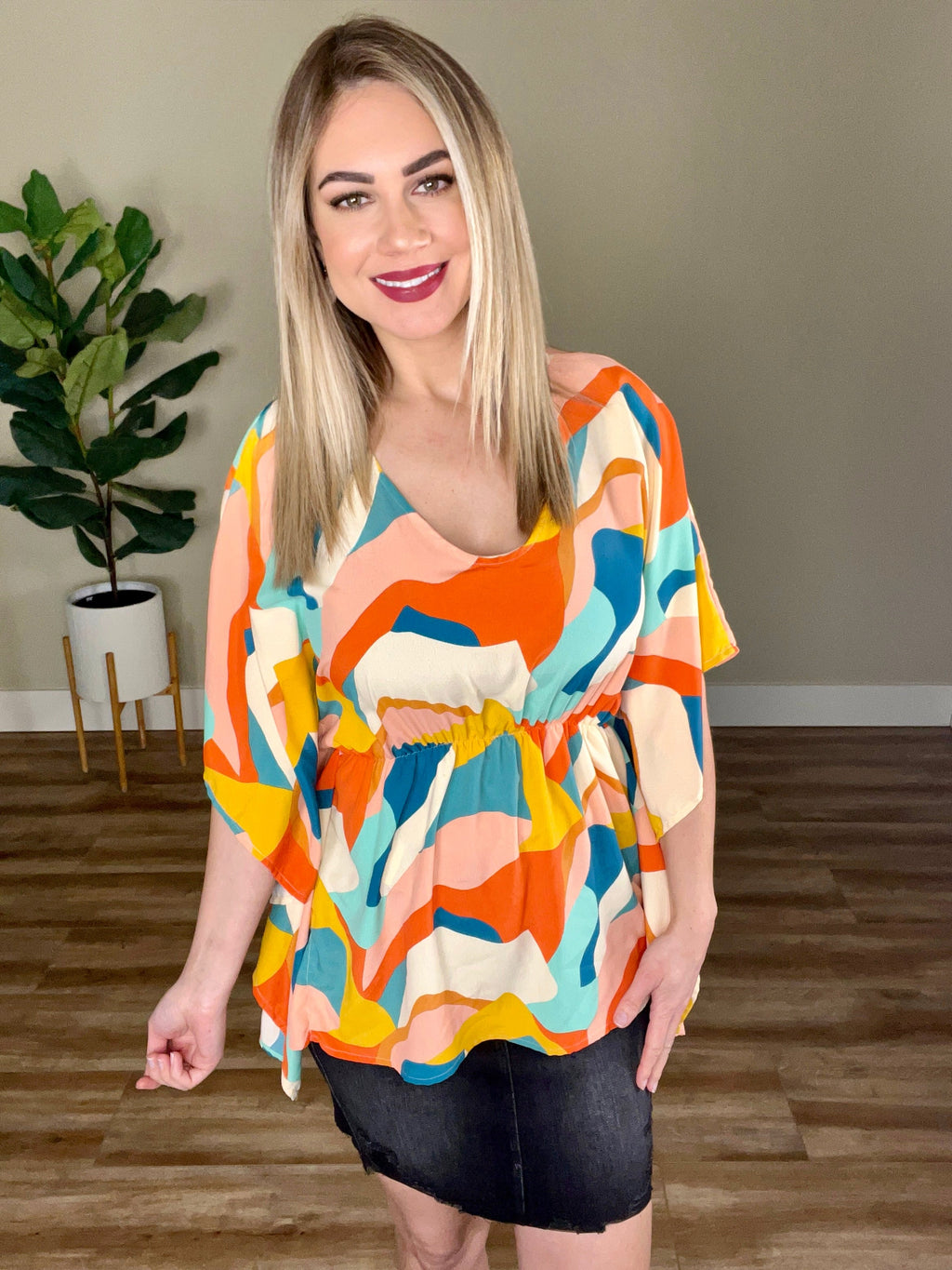 Dolman Sleeve Blouse With Tie Belt Detail In Tuscan Sunset
