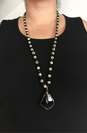 36" Hand Knotted Jasper Bead Necklace w/ pendent - Trendy Plus Size Women's Boutique Clothing
