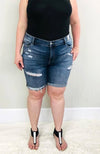 Judy Blue Destroyed Bermuda Shorts | Dark Wash - Trendy Plus Size Women's Boutique Clothing