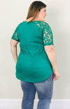 Lace Sleeve Tee | Forest Green - Trendy Plus Size Women's Boutique Clothing