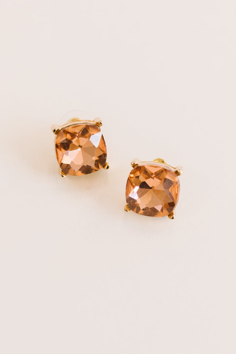 Crystal Studs in Coral