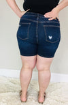 Plus Size Judy Blue Mid Thigh Destroyed Denim Shorts | Dark Wash - Trendy Plus Size Women's Boutique Clothing
