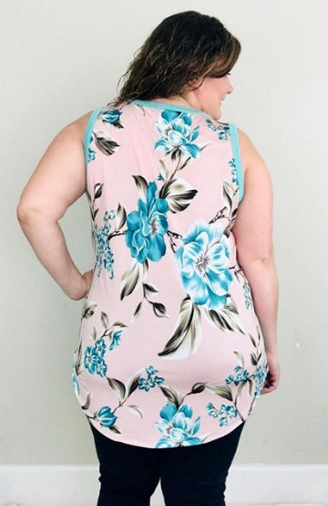 Mint Floral Back Tank - Trendy Plus Size Women's Boutique Clothing