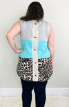 Leopard Color Block Tank | Mint - Trendy Plus Size Women's Boutique Clothing