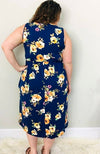 Navy Floral Sleeveless Jersey Midi Dress - Trendy Plus Size Women's Boutique Clothing
