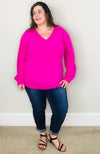 Comfy & Cozy Hot Pink Sweater - Trendy Plus Size Women's Boutique Clothing