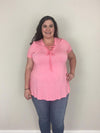 Rose Lace Up V-neck Tee - Trendy Plus Size Women's Boutique Clothing