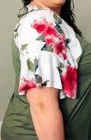 Olive Floral Flutter Sleeve Tee - Trendy Plus Size Women's Boutique Clothing