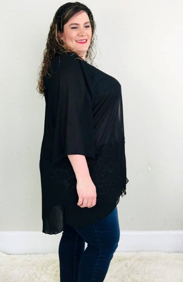 Black Sheer Kimono - Trendy Plus Size Women's Boutique Clothing