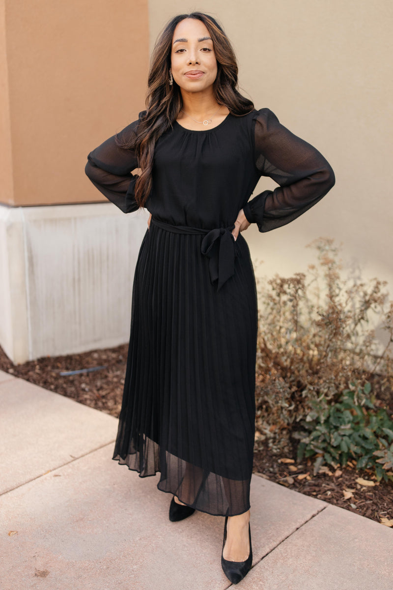 Simple And Pleated Dress in Black