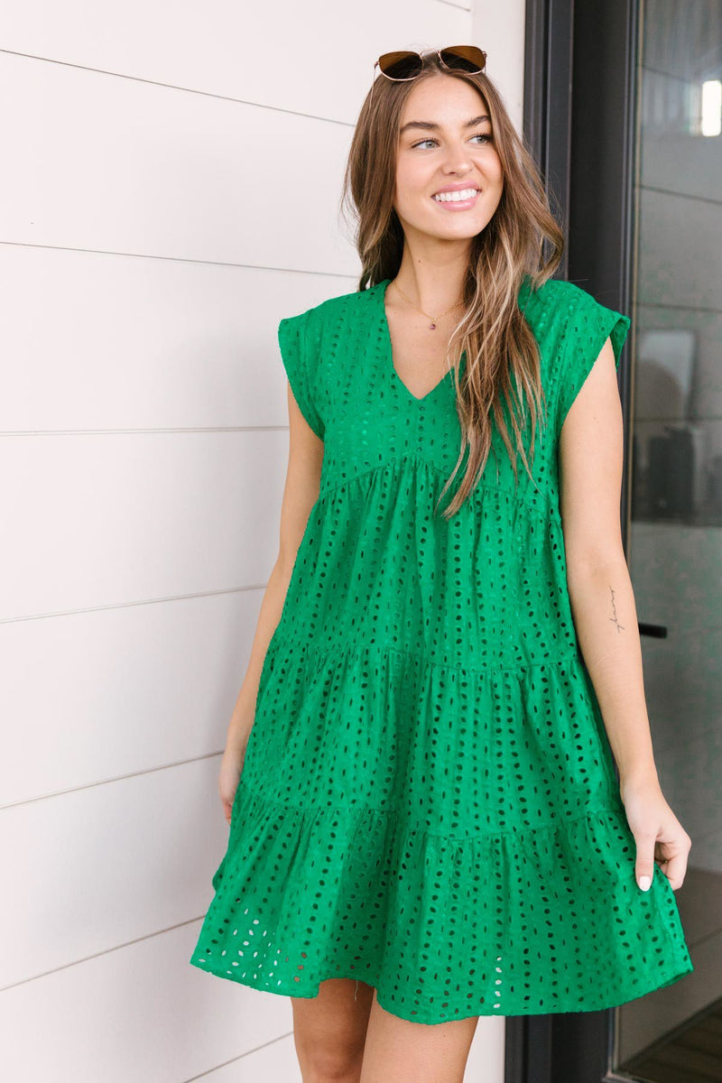Warm Wishes Eyelet Dress in Green