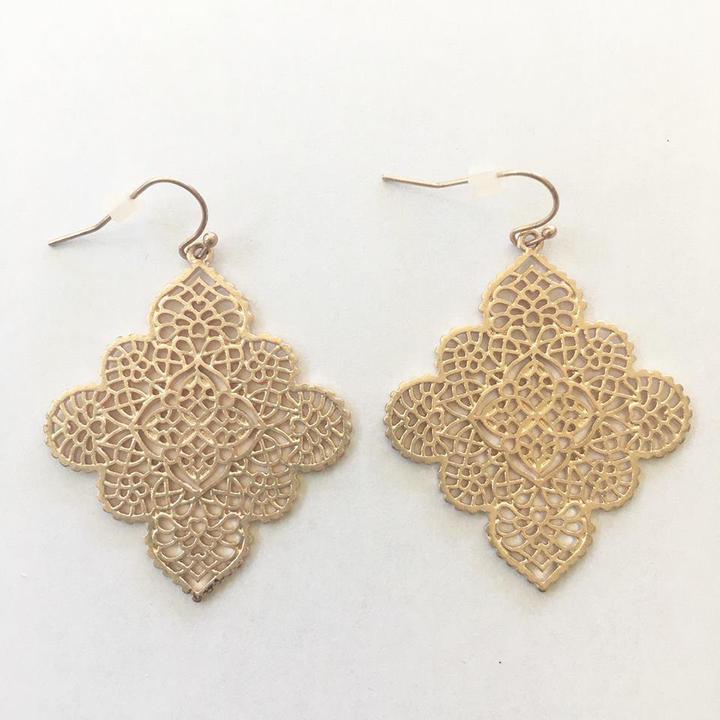 Rose Gold Filigree Earrings - Trendy Plus Size Women's Boutique Clothing