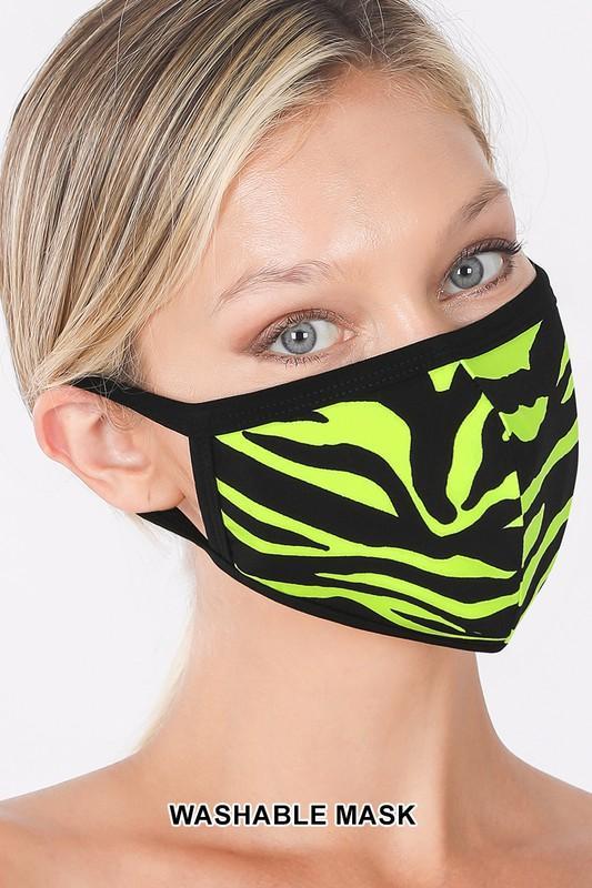 Neon Lime/Black Zebra Print Washable Cotton Face Cover