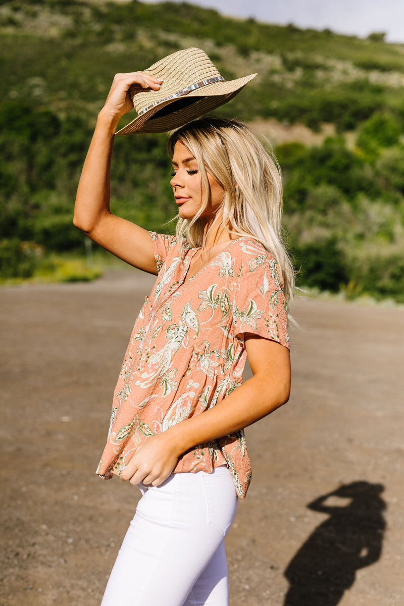 Bliss Swiss Dot Floral Top In Apricot