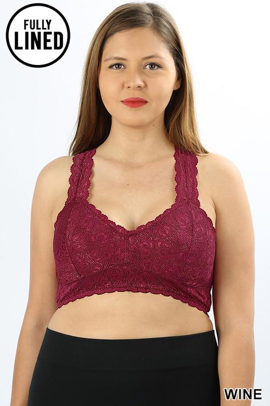 Fully Lined Lace Bralette | Wine - Trendy Plus Size Women's Boutique Clothing
