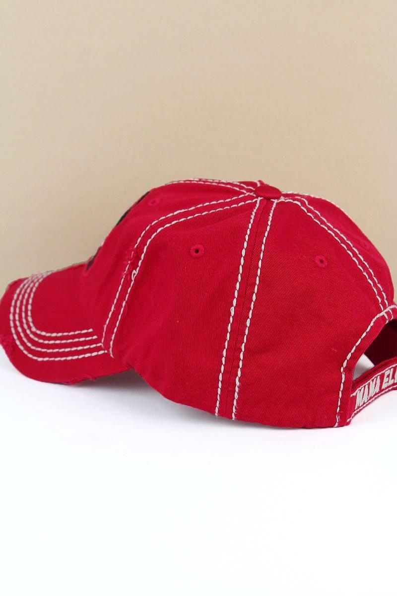 "Mama Elf" Vintage Washed Baseball Cap | Red